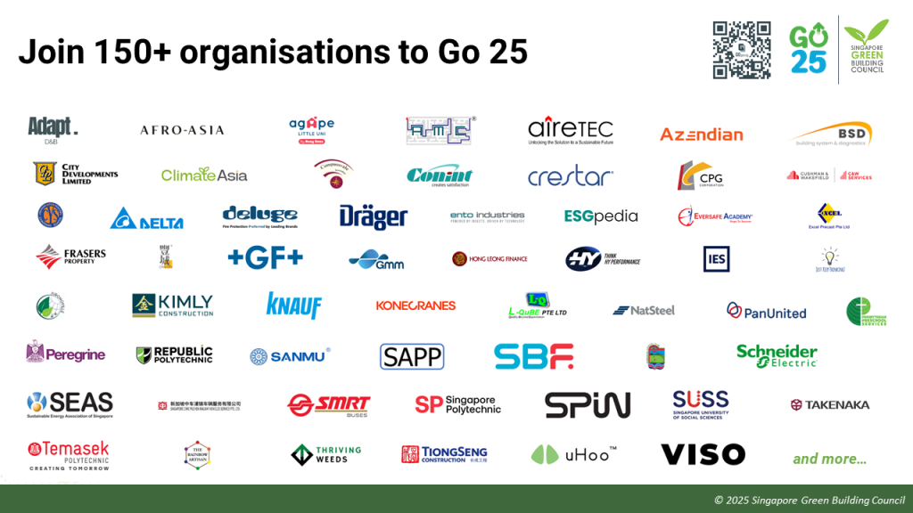 Join a growing community of organisations committed to Go 25 1 Singapore Green Building Council Go 25 Corporate Engagement Deck logos all