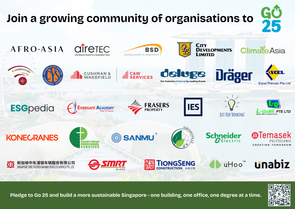 Join a growing community of organisations committed to Go 25 8 Singapore Green Building Council Go25 Pledges